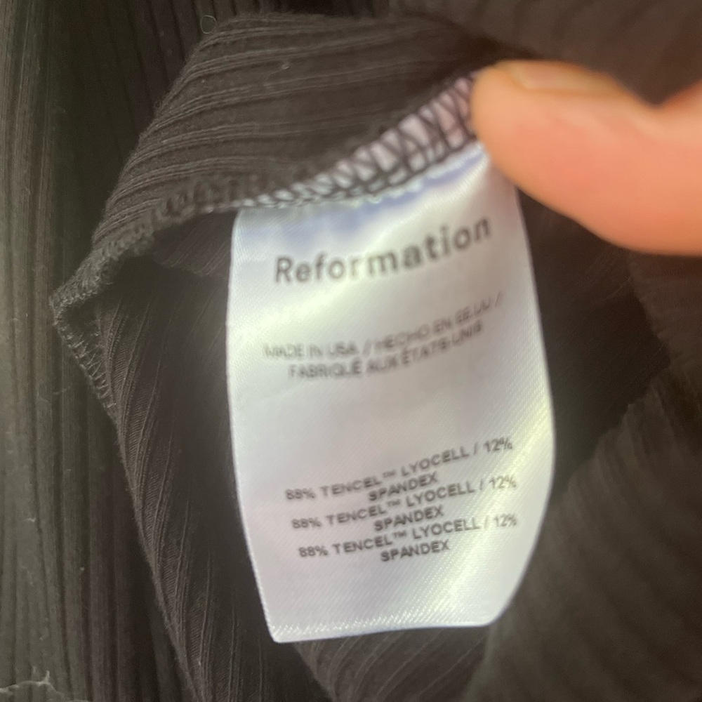 Reformation black ribbed mini dress, standup collar, side slit, sleeveless XS - Picture 2 of 8
